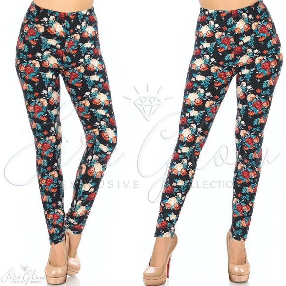 Softest lux stretchy black floral printed leggings - Picture 2 of 3